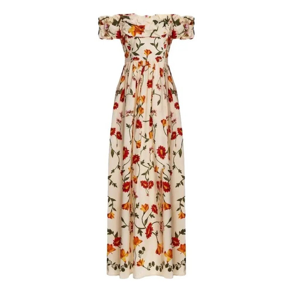 Agua Bendita Espliego Oasis Floral off-shoulder floral cotton maxi dress, size S
